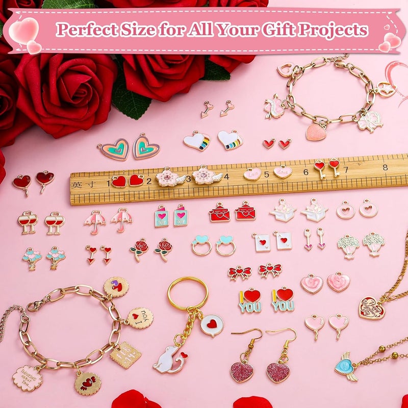 Modacraft 120 Pcs / 60 Pairs Valentine's Day Charms - Gold Enamel Valentine Charms for Jewelry Making, Multiple Romantic Styles Pendant for Making Necklaces, Earrings, Valentine's Day Gifts - Image 4